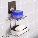 Wall Mounted Double Layer soap Dish Holder Stainless Steel Wall Hanging Soap Storage Rack for Kitchen Bathroom-with Self Adhesive Magic Sticker(Silver)