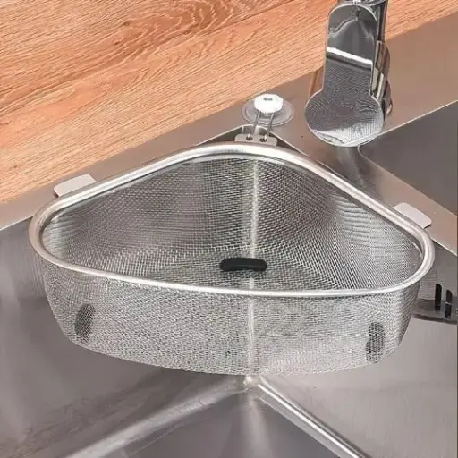 Kitchen Triangle Sink Strainer, Corner Sink Strainer Basket, Stainless Steel Food Catcher Strainer for Kitchen Waste, Vegetable (Pack of 1)