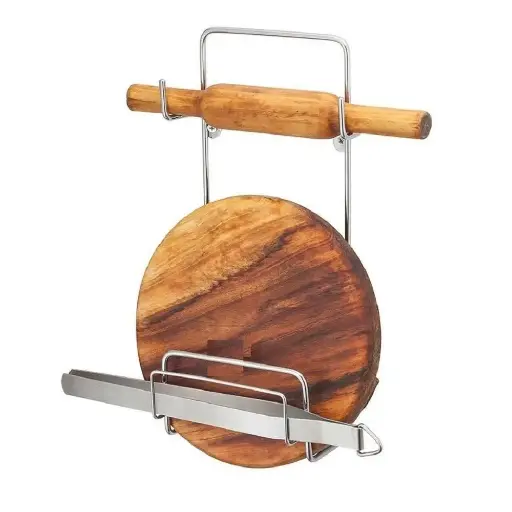 3in1 Stainless Steel Belan and Chakla Stand, Belan Tawa Chimta, Lightweight, Durable Chakla Holder for Kitchen